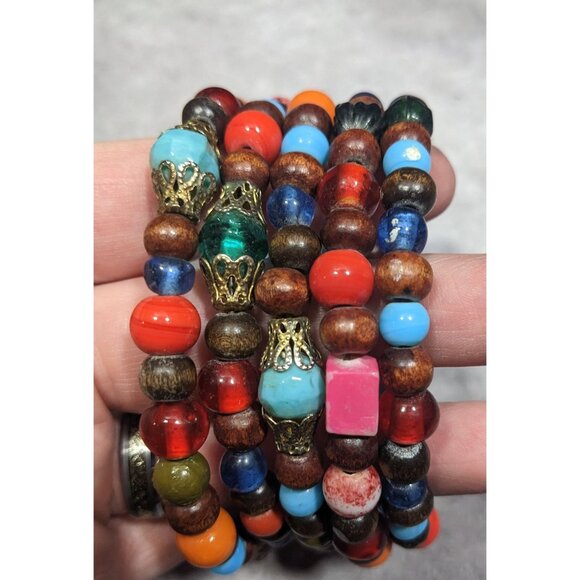 Bohemian Rainbow Festival Beaded Coil Bracelet - Picture 8 of 10